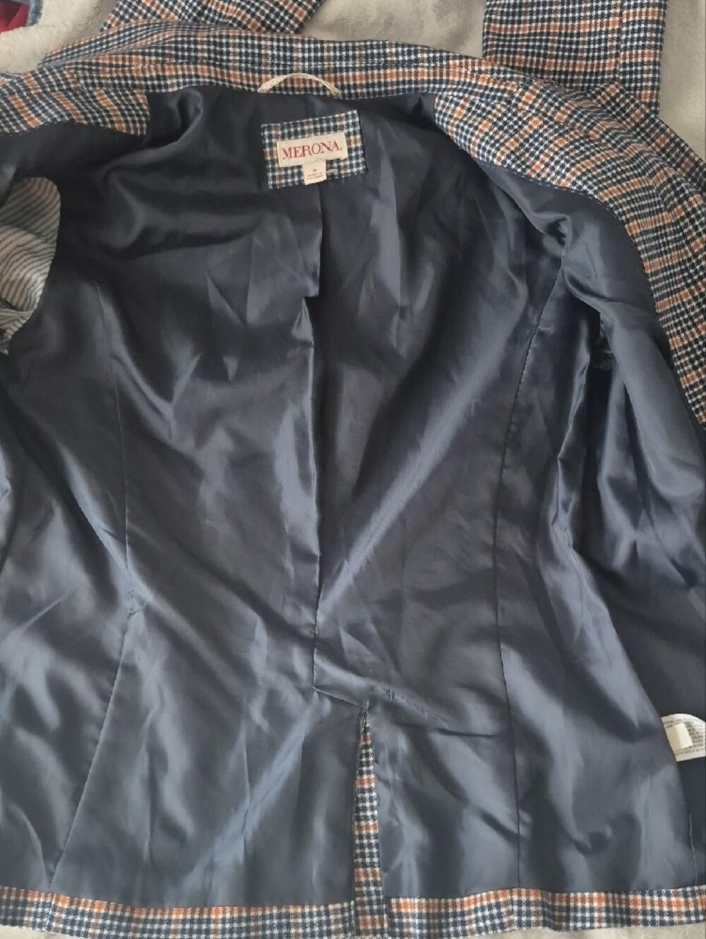 Merona Navy and Tan Checked Single-Button Blazer - Picture 3 of 4